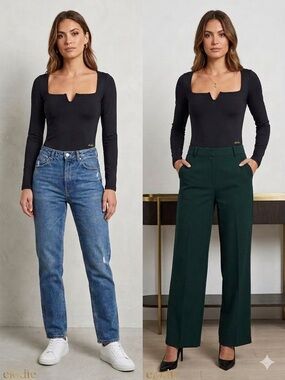 Elodie Black Long-Sleeve Square Neck Crop Top